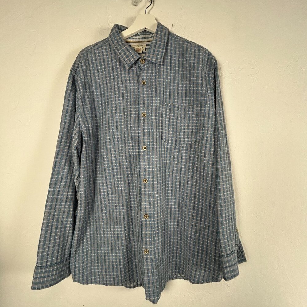 Carbon 2 Cobalt Mens Long Sleeve Checkered Button Up Shirt Large Cotton Blue